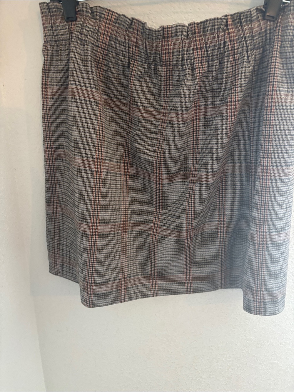 LOFT Plaid Mini Skirt in Gray with Rust Accents - Picture 2 of 4